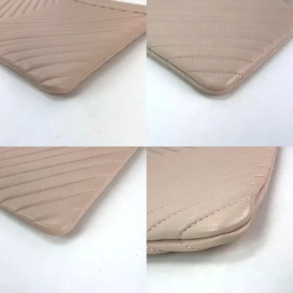 Chanel Caviar Chevron Quilted Large Beige Leather Cosmetic Clutch Bag